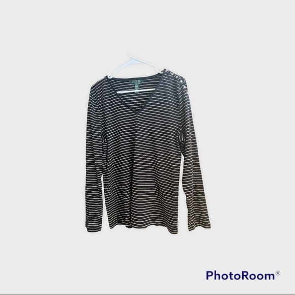 Lauren by Ralph Lauren  Long Sleeve V-neck Shirt with Metallic Stripes Size XL - Picture 3 of 7